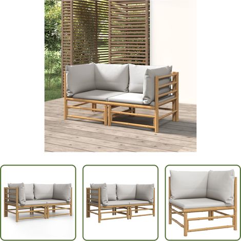 Canapé extérieur - Canapés d'angle de jardin avec coussins gris clair 2 pcs bambou (1/5)