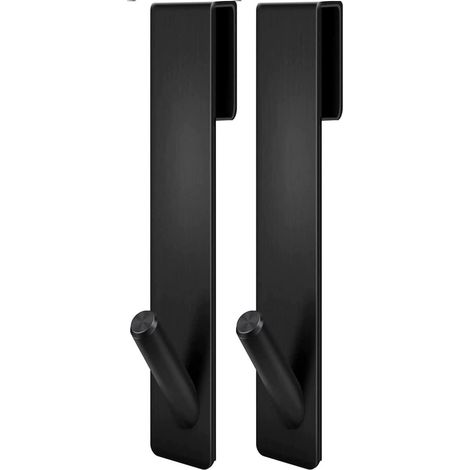 Lot de 2 Crochets de Porte de Douche Noir - Acier Inoxydable pour Porte en Verre Trempé 18 cm, Fixation Sans Cadre pour Salle de Bains, Patère Murale (1/5)