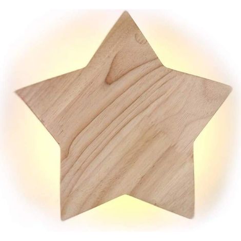 Aplique de Pared LED de Madera Estrella Moderna Creativa Infantil Veilleuse Lámpara de Cabecera Ø22cm 15W para Niños, Dormitorio, Salón, Pasillo (1/5)