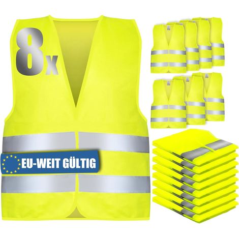 8 PCS Gilet Jaune Adulte, Haute Visibilité à 360 ° Gilet Reflechissant Valable dans Toute l'europe Selon Norme en 20471, Gilet Fluorescent de Sécurité Adulte pour Conducteurs Cyclistes (1/5)