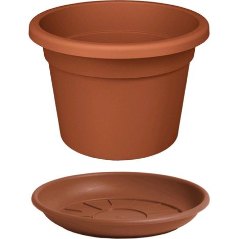 Vaso Tondo + Sottovaso in Plastica PPL Colore Terracotta Diametro 30 cm Altezza 21 cm 8,8 Litri (PREMIUM) (1/5)