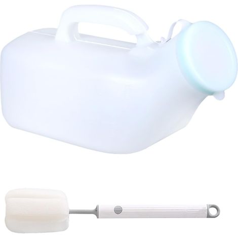 1 bouteille d'urinoir pour homme avec 1 brosse à gobelet, urinoir d'urgence, collecteur d'urine, urinoir portable pour homme, anti-fuite (blanc) (1/5)