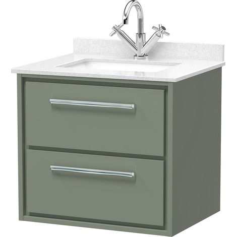Balterley Longnor 600mm Wall Hung 2 Drawer Vanity with Marble Worktop Basin - Fern Green