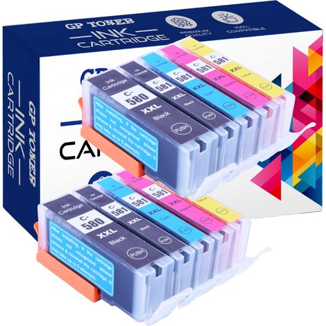 10 cartouches d'encre CMJN x2 pour Canon C580XL (1/5)