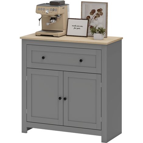 HOMCOM Credenza da Cucina Moderna con Cassetto e Armadietto in Legno Grigio