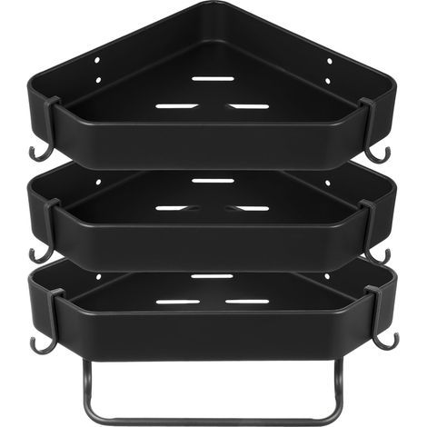 Corner shower shelf, bathroom storage rack, suitable for compact bathrooms, three-tier, black (1/5)