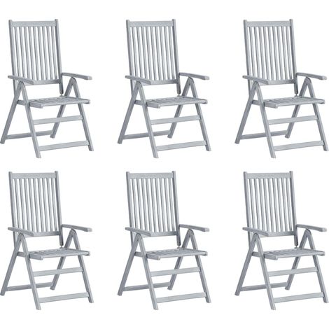 Chaises inclinables de jardin 6 pcs Gris Bois solide d'acacia (1/5)