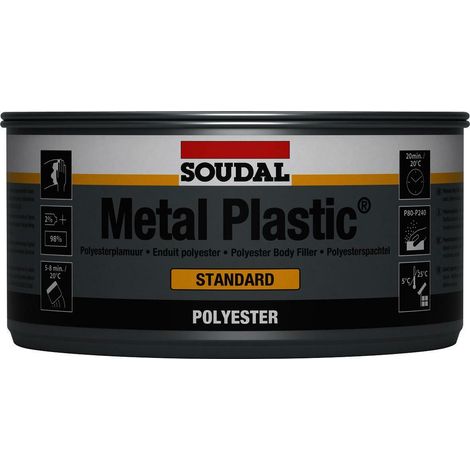 Soudal Metal Plastic Standard mastic polyester carrosserie gris – Métal, bois et polyester – 1 kg