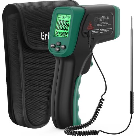 Thermomètre infrarouge de -50 °C à 800 °C, thermomètre laser numérique sans contact avec sonde à viande de -50 °C à 300 °C, émissivité réglable - Convient pour la cuisson/grillage (1/5)