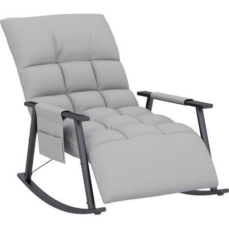 Fauteuil à bascule relax avec repose-pieds réglable et dossier inclinable, revêtement microfibre gris, charge jusqu'à 120 kg (1/5)