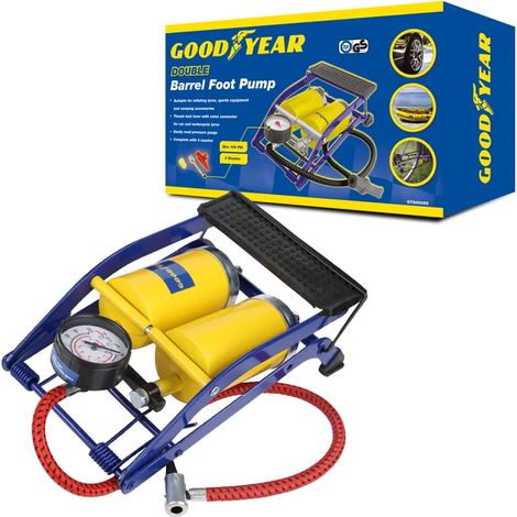Goodyear Foot Pump Double Barrel Tyre Inflator Bike Pool Air Bed Camping 900055