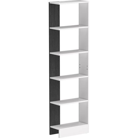 Libreria Moderna Salvaspazio 45x21x170 cm a 5 Ripiani in Legno Bianco e Nero (1/5)