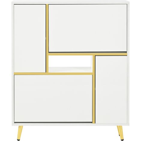 Zapatero moderno blanco con frentes brillantes, luz LED de 16 colores, 80 x 25 x 96 cm (1/5)