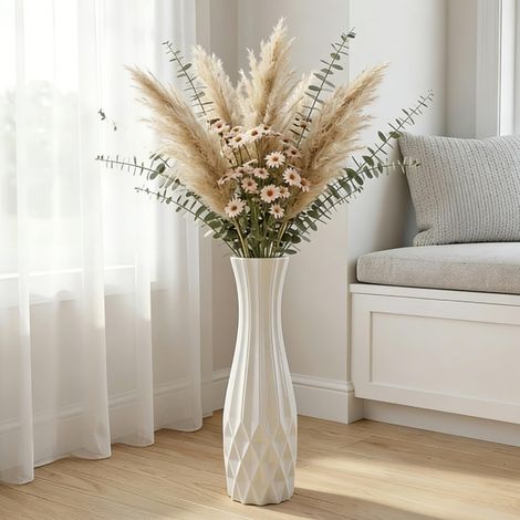Grand Vase de Sol en céramique de 45 cm de Haut, Vase Blanc Moderne pour Bureau, Maison, Ferme, Salon, décoration Simple, Origami décoratif d'automne en Porcelaine, Cadeau (1/5)