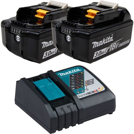 Makita 2x BL1830B batteria 3,0 Ah 18V Li-Ion con indicatore di carica + caricabatterie rapido DC18RC - DC18RC-BL1830B-2x