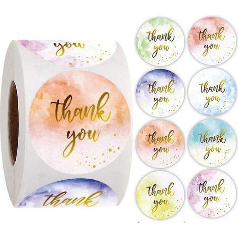 Autocollants ronds bleus « Merci » - 1000 autocollants (2 rouleaux) (1/5)
