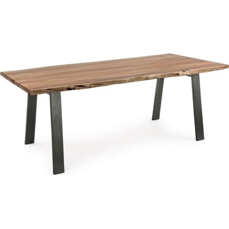 Table à manger 10 places bois d'acacia et pieds acier gris Denia 200cm (1/5)