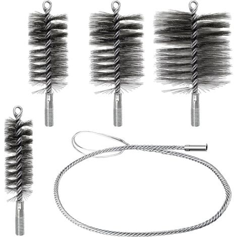 4 pièces Kit de Hérisson Ramonage, Kit Nettoyage Gaine Souple, pour Le Nettoyage des Tuyaux de Poêle et L'élimination de la Rouille, Comprend des Brosses de 30mm, 50mm, 80mm et 150mm (1/5)