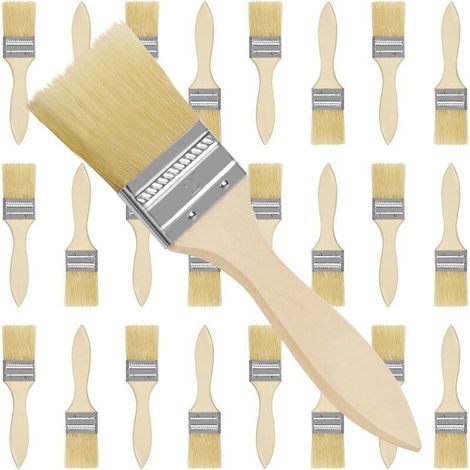 Lot Pinceaux Peinture 5 cm (Lot de 24)- Pinceau Bois Professionnels pour la Peinture, Les Taches, Le Vernis, la Colle - Lot de Pinceaux Bricolage Idéal pour Toutes Activités Manuelles (1/4)