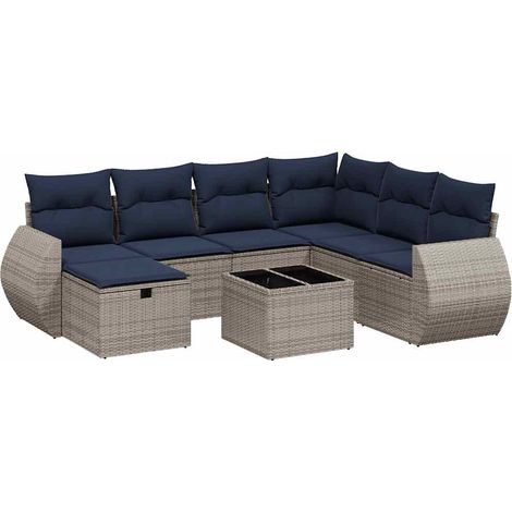 Conjunto de sofá de jardín de 8 piezas con cojines, poliratán gris vidaXL (1/4)