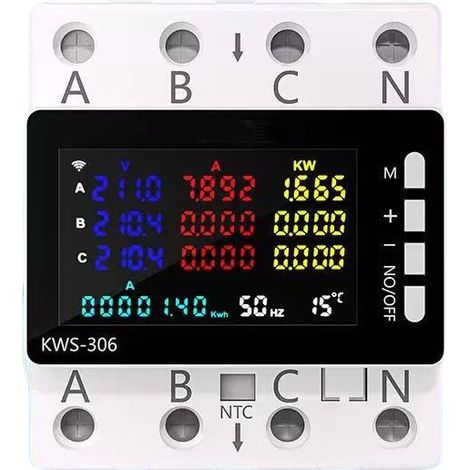 Medidor de energía de CA trifásico de cuatro hilos KWS-306 (85-290 V), versión independiente, para montaje en riel (1/5)