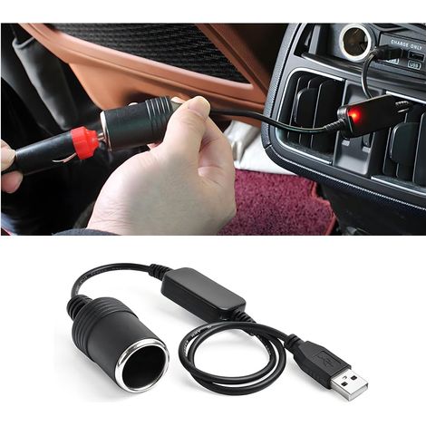 Adaptateur allume-cigare USB A mâle vers prise allume-cigare 12 V femelle. (1/4)