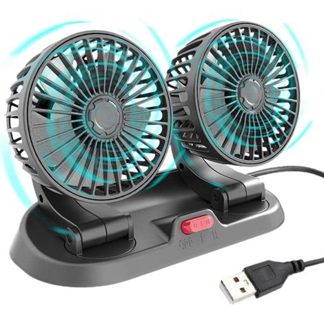 Ventilateur de tableau de bord de voiture 12V/24V, double tête de refroidissement, réglable, rotatif 360°, pour camions, bateaux, SUV