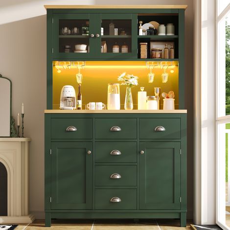 Buffetschrank MDF Grün 104 x 40 x 180 cm mit LED-Lichtleiste, Schubladen, Türen und Anti-Kipp-Sicherung (1/5)