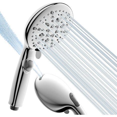 Handbrause mit Stoppfunktion, 7 Strahlarten, Wassersparend, Hochdruck, Chrom (1/5)