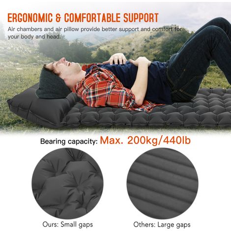 Tapis de couchage de camping avec oreiller, pompe intégrée, tapis gonflable ultraléger, matelas pneumatique imperméable pour sac à dos, randonnée, tente de voyage (1/5)