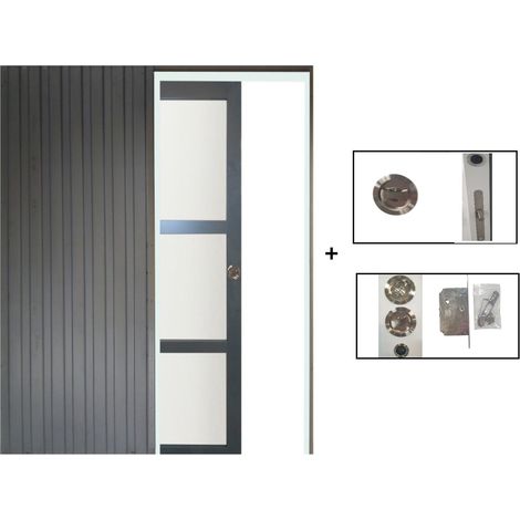 Porte Coulissante Blakeria Vitrée RAL7016 H204 x L73 + Système à Galandage (sans kit finition) (1/5)