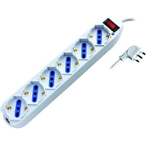 Multiprise 6 prises avec interrupteur Schuko/Bipasseur 90° Blanc 10A