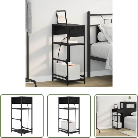 vidaXL Stahlgestell - Nachttisch Schwarz Eichen-Optik 40 x 27 x 76 cm Holzwerkstoff (1/5)