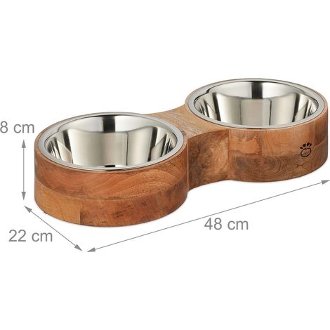 Supporto per 2 ciotole in legno di mango per cani antiscivolo atmosfera accogliente 40 x 20 x 15 cm in legno marrone 130014306