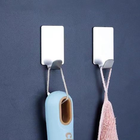 Lot de 4 crochets autocollants, support mural robuste en acier inoxydable, porte-serviettes étanche pour la maison, la cuisine et la salle de bain - Argenté (1/3)