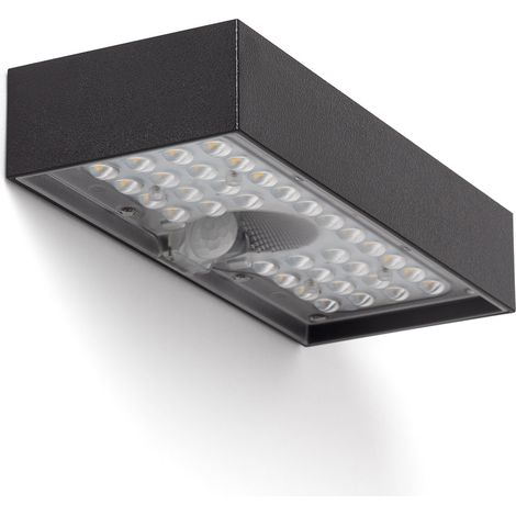 Aplique de Pared Exterior LED 6W con Sensor de Movimiento PIR Karl Solar Negro 3000K Blanco Cálido