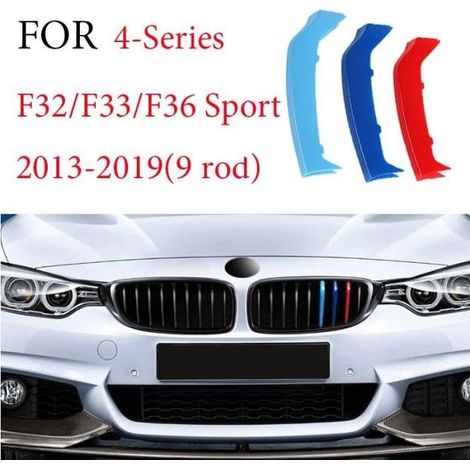 3x M-Couleur Clips Boucles Bande Décoration Kidney Calandre Decoration Grille Pour BMW 4 Series F32 F33 F36 Sport 2013-2019 (9 Rod) (1/4)