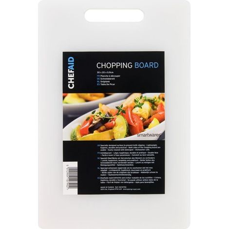 Planche à Découper Blanche 31 x 18 x 0,9 cm en Plastique Légère Utilisable des Deux Côtés et Lave Vaisselle pour Légumes Fruits Pain Viande Fromage (1/5)