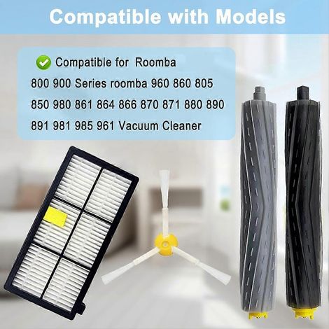 Para iRobot Roomba 805 960 860 861 866 870 880 890 900 960 980 981 Repuestos para aspiradoras: cepillos laterales, filtros. (1/4)