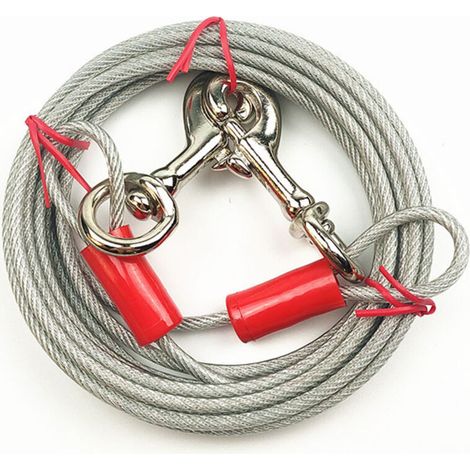 Câble d'attache pour chien, 10 m, blanc, 5 mm, avec mousqueton double (1/5)
