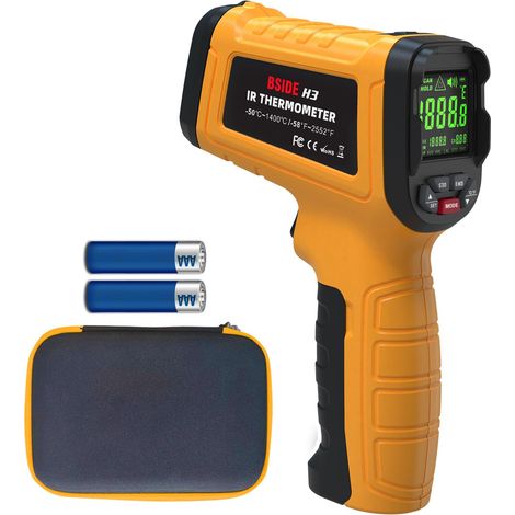 BSIDE H3 Thermomètre Numérique Industriel -58℉2552℉(-50℃1400℃) Thermometre Infrarouge Professionnel 50:1 avec Alarme LCD Couleur Mémoire Pistolet Laser Température pour Four Forge Frigo BBQ Pizza (1/5)
