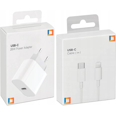 Schnellladegerät-Würfel USB-C 20W USB Typ C + Kabel für Lightning iPhone 2M (1/5)