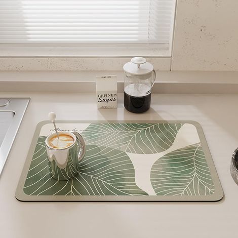 Tapis Egouttoir Vaisselle Cuisine, Motif Feuilles de Sechage Antidérapant d Evier d'égouttement Absorbant (40x50cm,Feuilles vertes) Vertes 40x50cm'Parent'Feuilles Vertes'40x50cm (1/5)