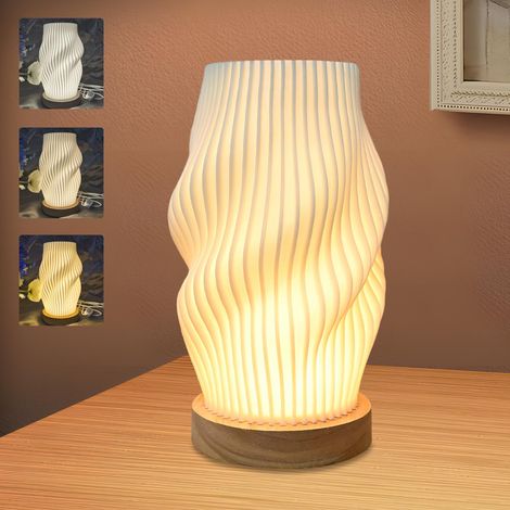 Lampe de Chevet sur Socle en Bois - 3 Couleurs & 9 Niveaux de Luminosité LED - Lampe de Table Minimaliste avec Câble USB pour Chambre, Salon, Bureau - Lumière Chaude/Neutre - C (1/5)