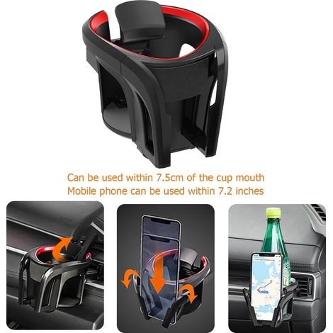 Support de gobelet et de téléphone pour grille d'aération, support de boisson multifonctionnel 2 en 1, universel pour SUV, camionnette et fourgonnette (noir/rouge)