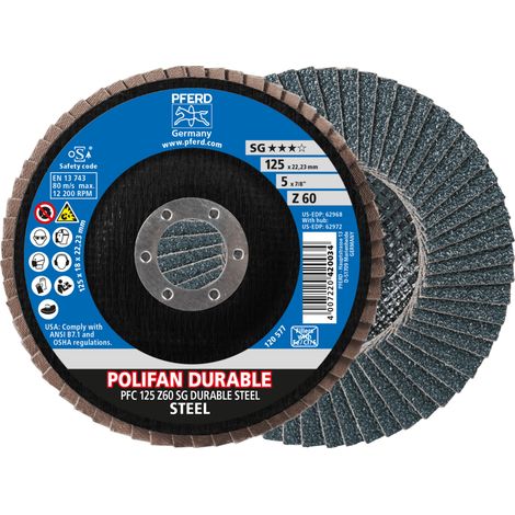 PFERD TOOLS POLIFAN POWER Fächerscheibe PFC 125x22,23 mm konisch Z60 Leistungslinie SG DURABLE STEEL für Stahl 10 Stk (1/5)