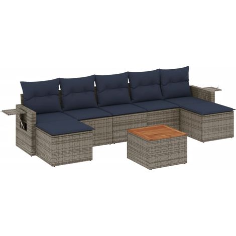 8-teiliges Gartensofa-Set mit Kissen, grau, Polyrattan vidaXL (1/5)