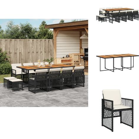13-tlg. Garten-Essgruppe mit Kissen Schwarz Poly Rattan - Garten Essgruppe - Garten Essgruppen - Outdoor Essgruppe - Terrasse Essgruppe (1/5)