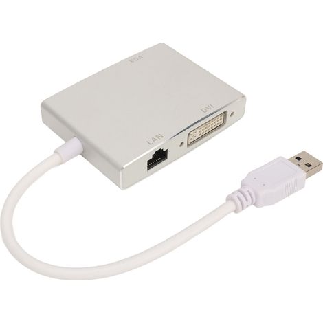 Adaptateur vidéo USB 3.0 4-en-1 USB vers interface multimédia HD VGA DVI avec carte réseau (1/5)
