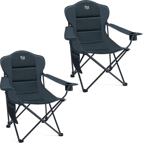 Chaise de Camping Pliable Dossier réglable en 3 Position chaise rembourrée pour la pêche largeur d’assise extra 62 cm avec poche latérale et porte-gobelet charge 180 kg (1/5)